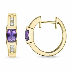 18 mm ametyst creoler i 9 karat guld med ametyst og diamant 