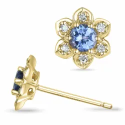 blomster tanzanit brillantøreringe i 9 karat guld med tanzanit og diamant 
