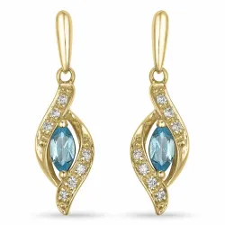 lange topas brillantøreringe i 9 karat guld med topas og diamant 