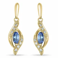 lange tanzanit brillantøreringe i 9 karat guld med tanzanit og diamant 