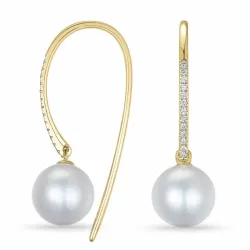 perle øreringe i 9 karat guld med diamant 