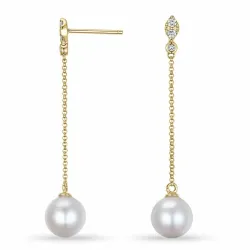 perle diamantøreringe i 9 karat guld med diamant 
