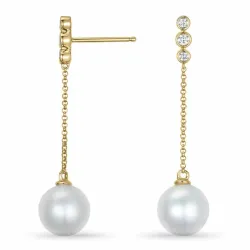 perle diamantøreringe i 9 karat guld med diamant 