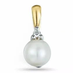 perle diamantvedhæng i 9 karat guld.- og hvidguld 0,03 ct