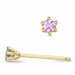 2 x 0,07 ct pink safir solitaireørestikker i 9 karat guld med pink safir