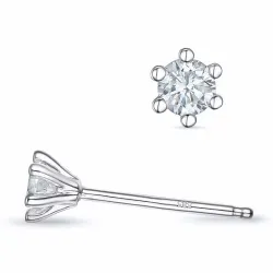 2 x 0,15 ct  Kampagne - diamant solitaireørestikker i 14 karat hvidguld med diamant