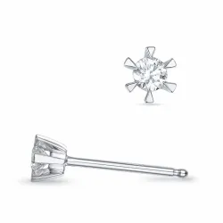 2 x 0,08 ct Kampagne - diamant solitaireørestikker i 14 karat hvidguld med diamant