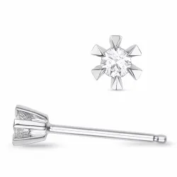 2 x 0,03 ct diamant solitaireørestikker i 14 karat hvidguld med diamant