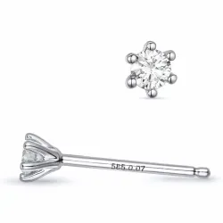 2 x 0,07 ct Kampagne - diamant solitaireørestikker i 14 karat hvidguld med diamant
