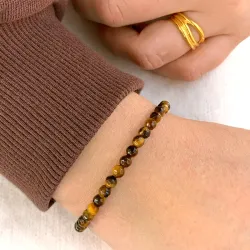 multifarvet brun tigerøje armbånd i silke snor 17 cm plus 3 cm x 4,7 mm  - Loom Stones