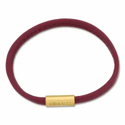 Flad rød magnetarmbånd i læder med forgyldt stål lås  x 6 mm