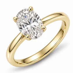 oval lab grown diamant solitairering i 14 karat guld 2,0 ct