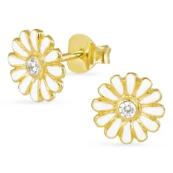 8 mm marguerit zirkon øreringe i forgyldt sølv - Maggie