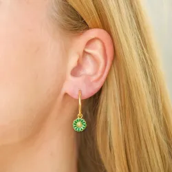 18 mm marguerit mørkegrønne creoler i forgyldt sølv - Marie