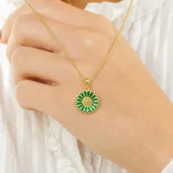 14,5 mm marguerit mørk grøn vedhæng i forgyldt sølv - Marie