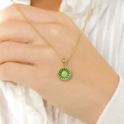 12 mm marguerit mørk grøn vedhæng i forgyldt sølv - Marie