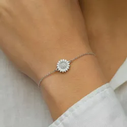 10 mm marguerit ankerarmbånd i rhodineret sølv med margueritvedhæng i sølv - Matilda