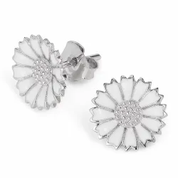 12 mm marguerit ørestikker i rhodineret sølv - Marie