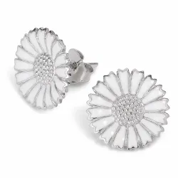 12 mm marguerit øreringe i rhodineret sølv - Marie