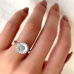12 mm marguerit ring i rhodineret sølv