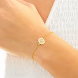11 mm marguerit zirkon armbånd i forgyldt sølv med margueritvedhæng i forgyldt sølv - Matilda