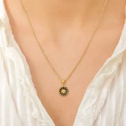 11 mm marguerit sort vedhæng i forgyldt sølv - Marie