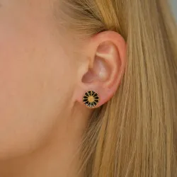 11 - 12 MM marguerit sorte ørestikker i forgyldt sølv - Marie