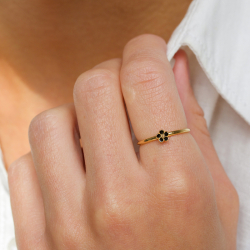 5 mm marguerit sort ring i forgyldt sølv - Majse