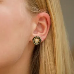 14 mm marguerit sorte zirkon ørestikker i forgyldt sølv - Matilda