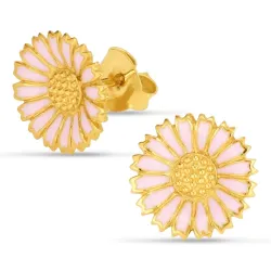 11 - 12 MM marguerit pink ørestikker i forgyldt sølv - Marie