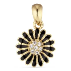 11 mm marguerit sort zirkon vedhæng i forgyldt sølv - Matilda