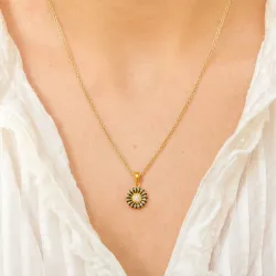 11 mm marguerit sort zirkon vedhæng i forgyldt sølv - Matilda