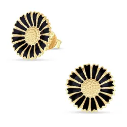 14,5 mm marguerit sorte ørestikker i forgyldt sølv - Marie