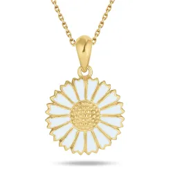 15 mm marguerit blå halskæde i forgyldt sølv - Marie