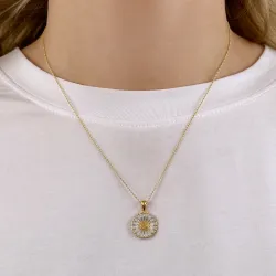 15 mm marguerit blå halskæde i forgyldt sølv - Marie