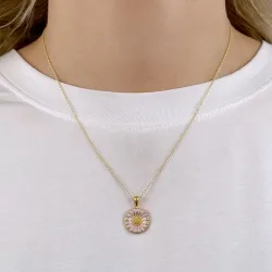 15 mm marguerit lilla halskæde i forgyldt sølv - Marie