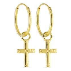 14 mm kors creoler i forgyldt sølv - Amoré