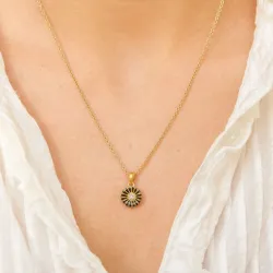 11 mm marguerit sort vedhæng i forgyldt sølv - Marie