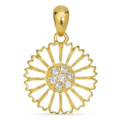 14 mm marguerit zirkon vedhæng i forgyldt sølv - Marie