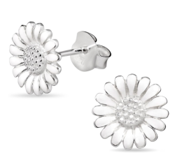 11 mm marguerit hvide ørestikker i sølv - Matilda