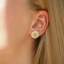 14,5 mm marguerit hvide ørestikker i forgyldt sølv - Matilda