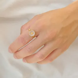 11 mm marguerit lilla ring i forgyldt sølv - Marie