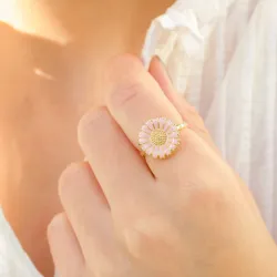 14 mm marguerit pink ring i forgyldt sølv - Marie