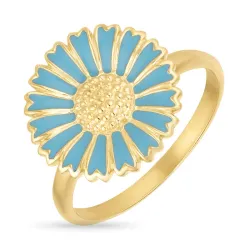 14 mm marguerit blå ring i forgyldt sølv - Marie