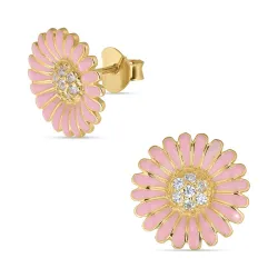 14,5 mm marguerit pink ørestikker i forgyldt sølv - Matilda