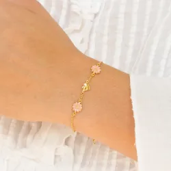 hjerte marguerit lyserød armbånd i forgyldt sølv - Maggie