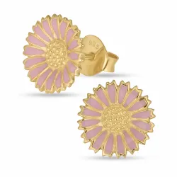 12 mm marguerit pink ørestikker i forgyldt sølv - Marie