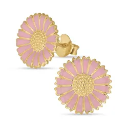 14 mm marguerit pink ørestikker i forgyldt sølv - Marie