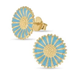14 mm marguerit blå ørestikker i forgyldt sølv - Marie