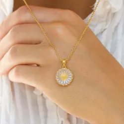 14,5 mm marguerit lilla vedhæng i forgyldt sølv - Marie